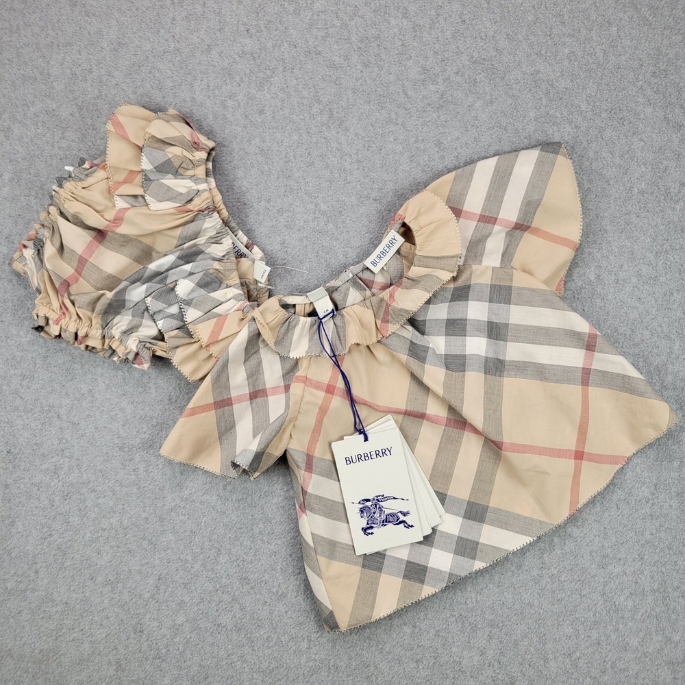Burberry Emmie Top Bloomers Set Baby Girl 9M Beige Check Ruffle Organic Cotton